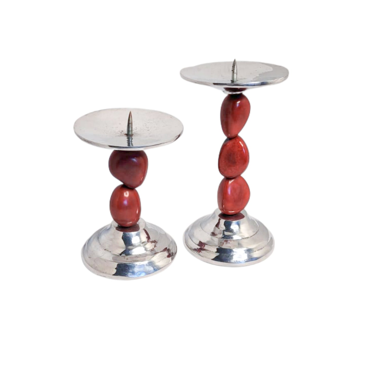 Set of 2 Mustard Pewter Candle Holders, Silver Candle holder