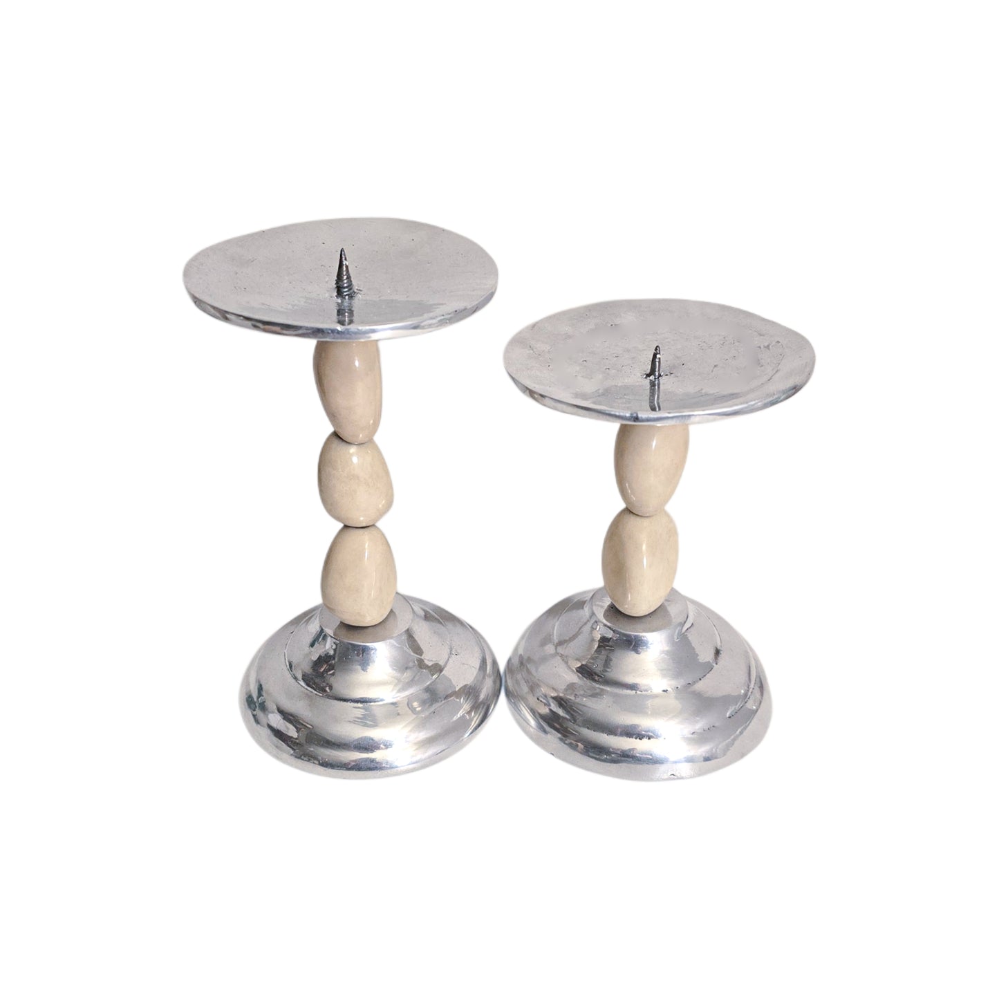 Set of 2 Mustard Pewter Candle Holders, Silver Candle holder