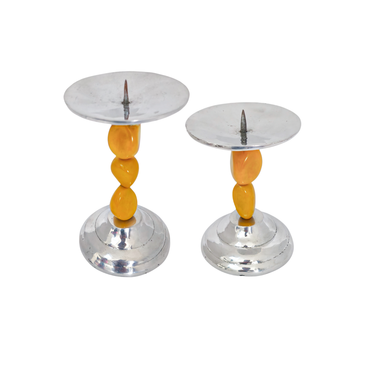 Set of 2 Mustard Pewter Candle Holders, Silver Candle holder