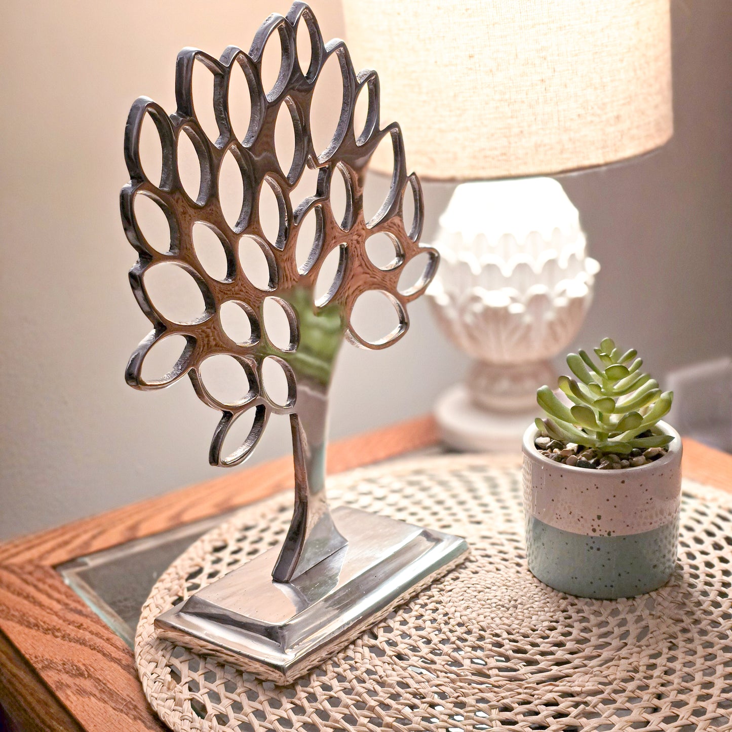 Pewter Geometric Tree of Life Table Ornament