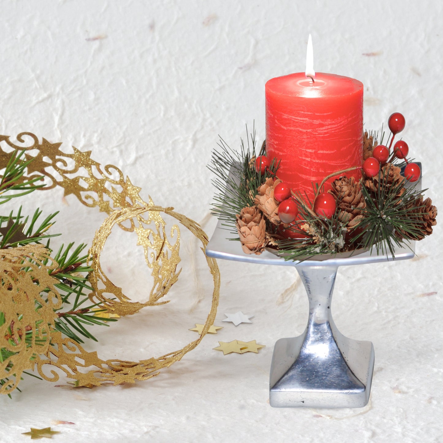 Christmas Candle Holder, Pewter Silver-Like