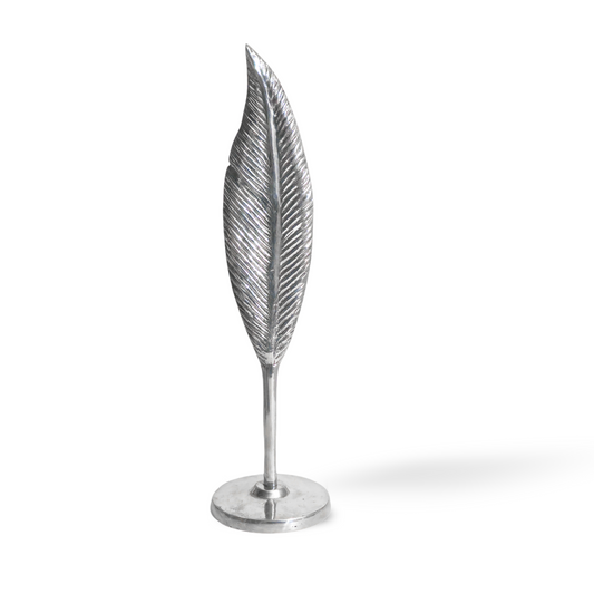 Feather Sculpture – Elegant Pewter Silver-Like