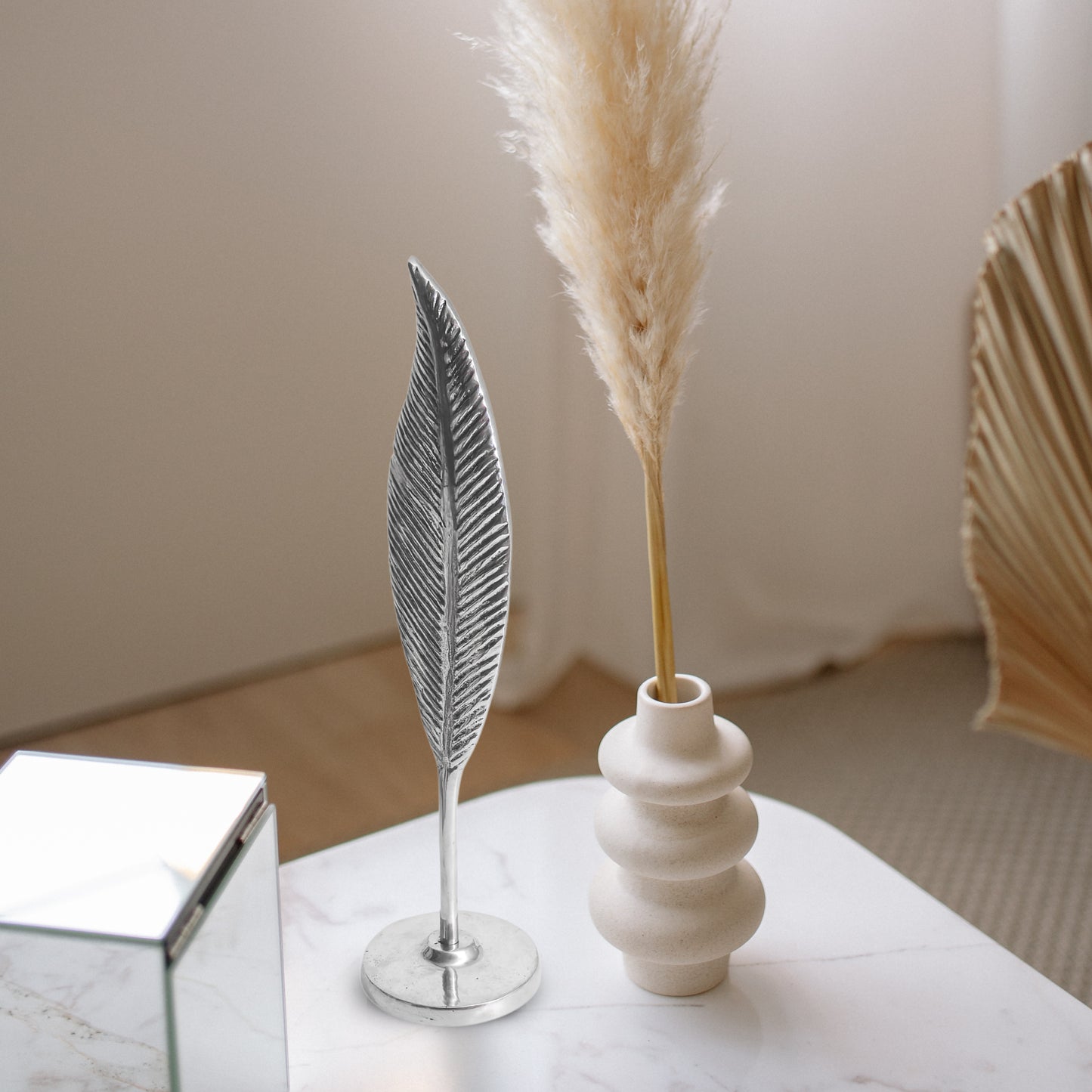 Feather Sculpture – Elegant Pewter Silver-Like