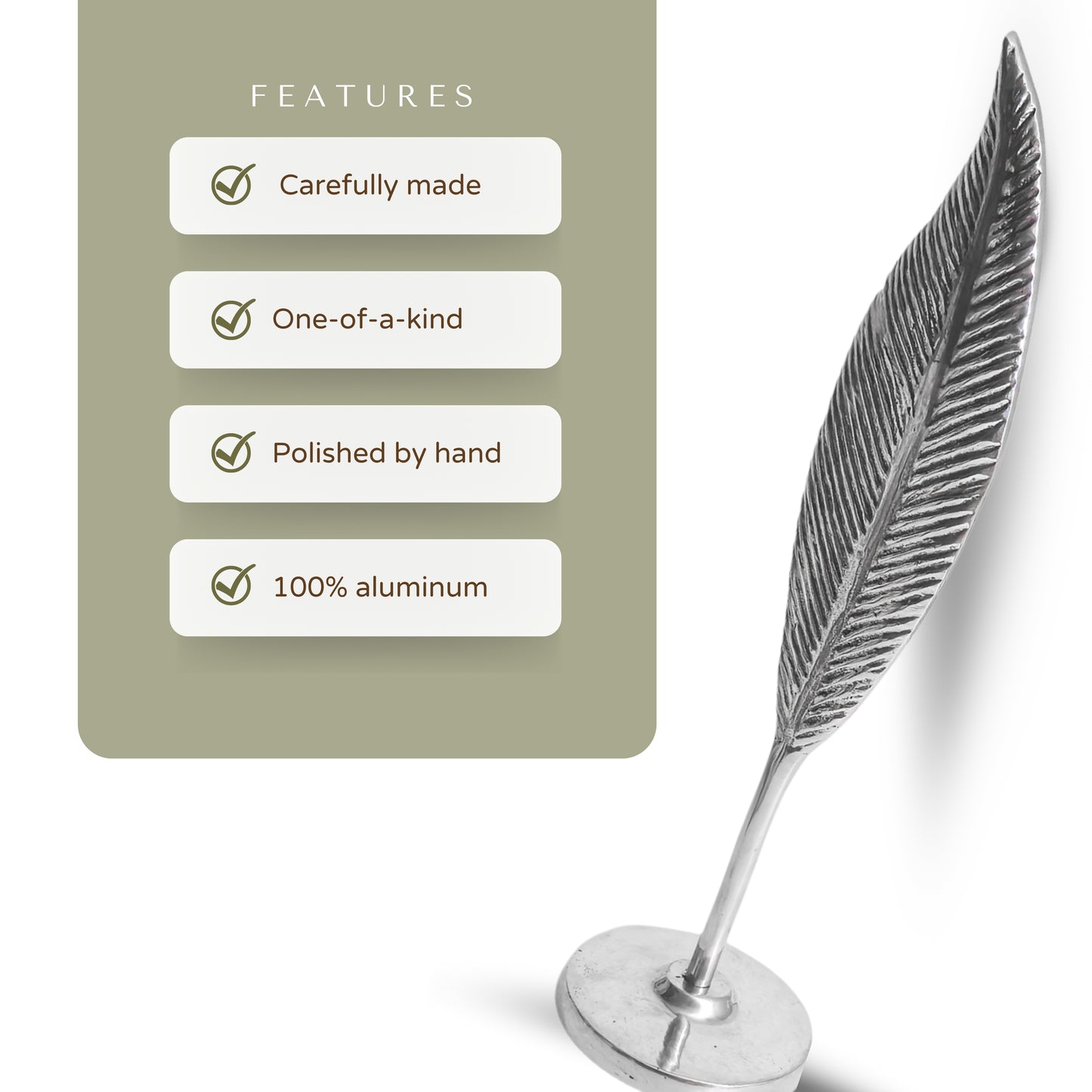 Feather Sculpture – Elegant Pewter Silver-Like