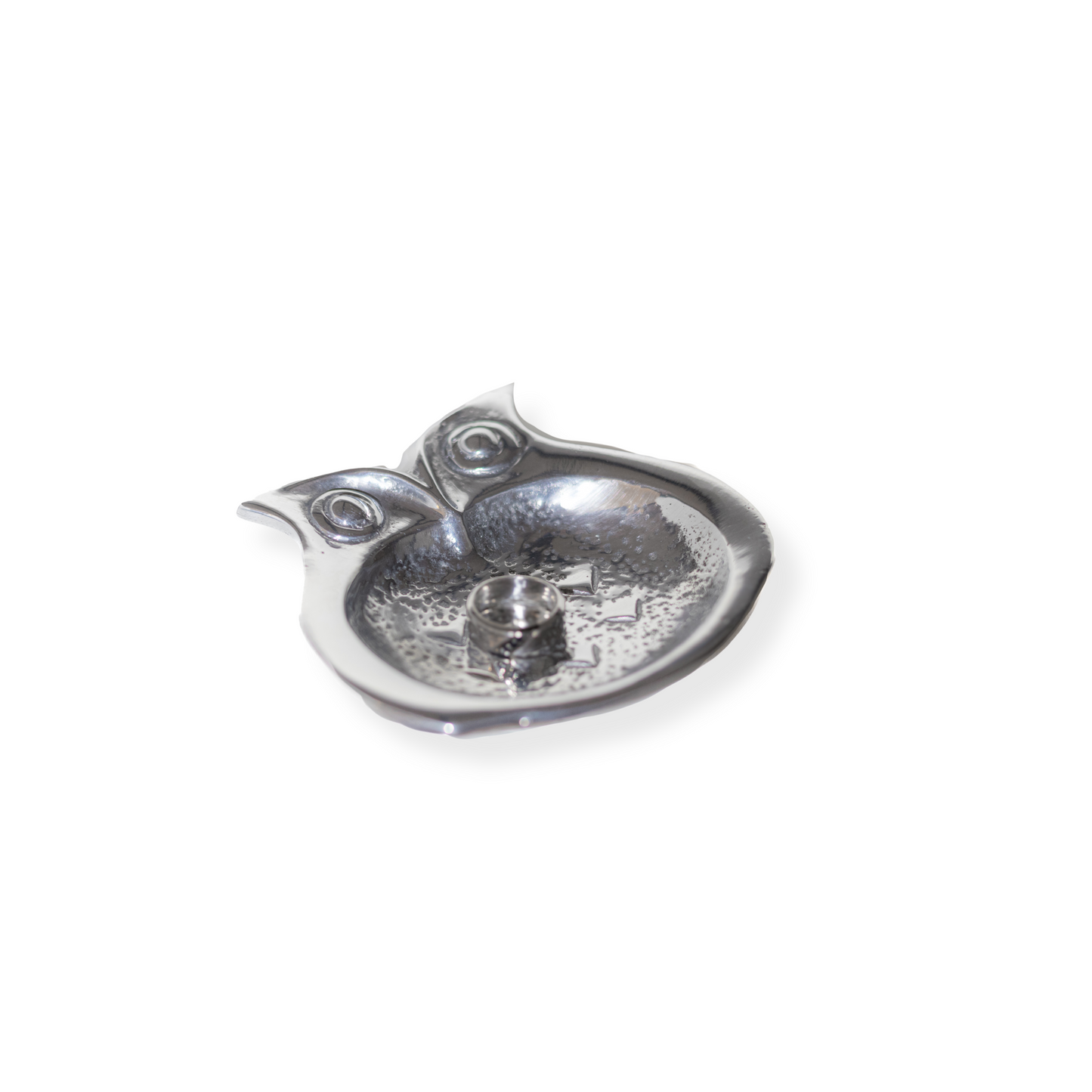 Owl Jewelry Dish, Modern Silver-LIke Pewter Ring Holder