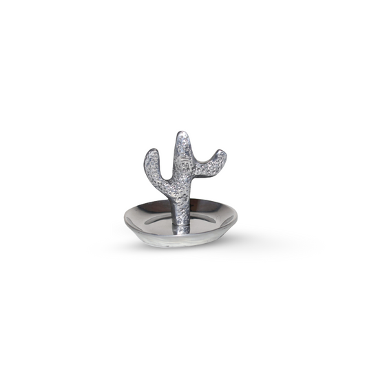 Cactus Jewelry Dish, Modern Silver-Like Pewter Agave Ring Holder