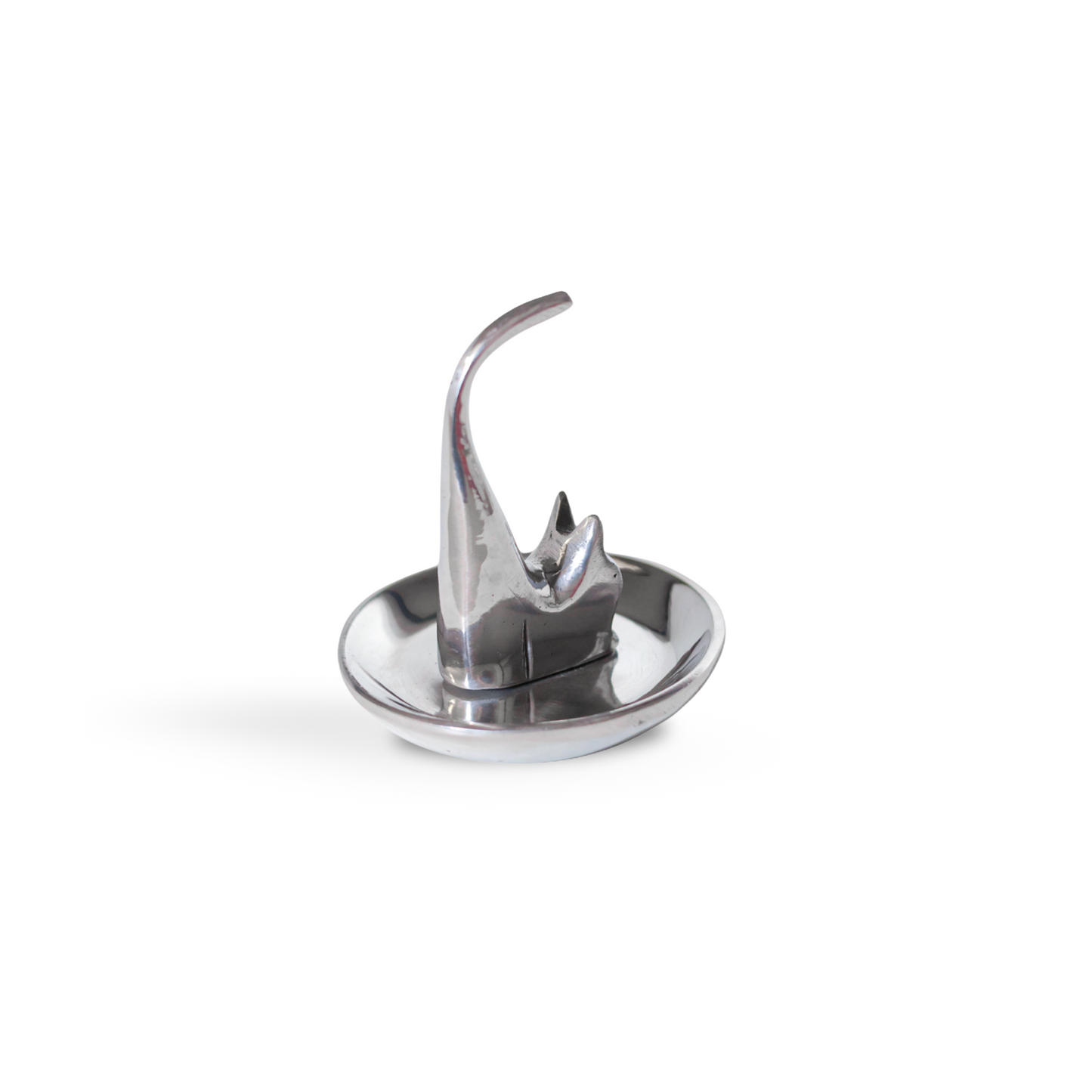 Cat Jewelry Dish, Modern Silver-Like Pewter Cat Ring Holder