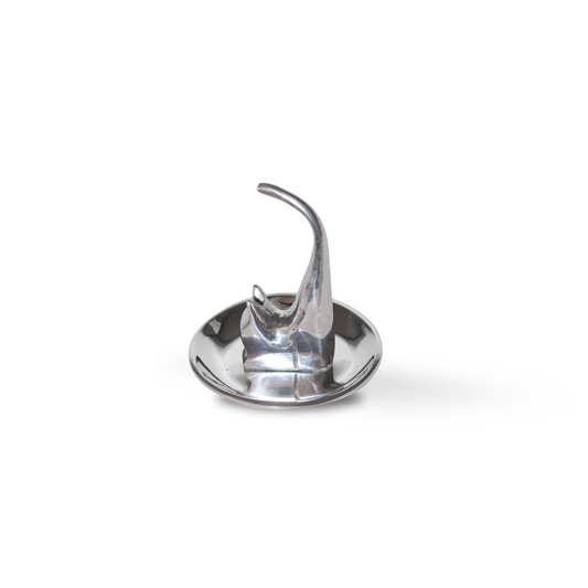 Cat Jewelry Dish, Modern Silver-Like Pewter Cat Ring Holder