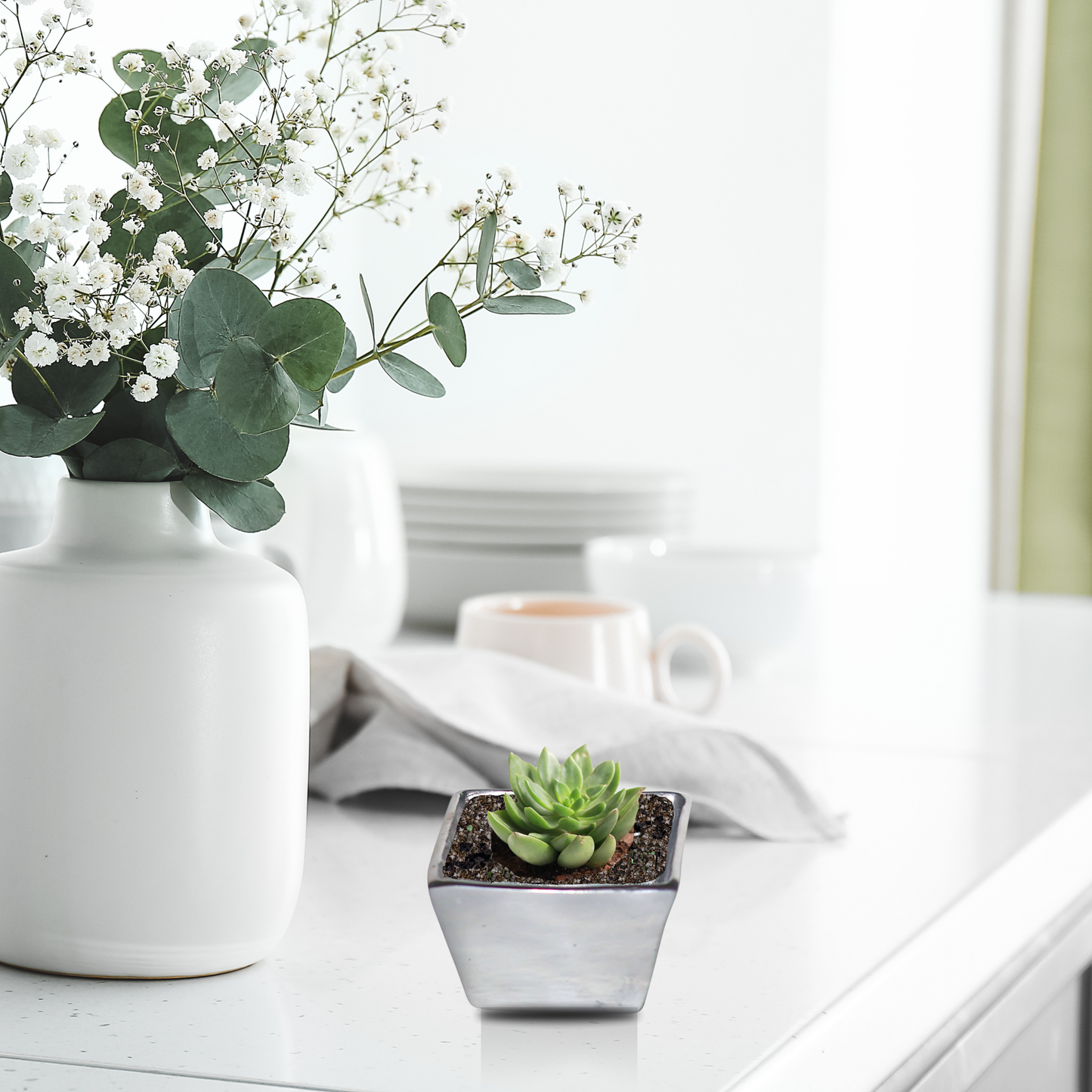 Short Mini Square Pewter Silver-Finish Pot