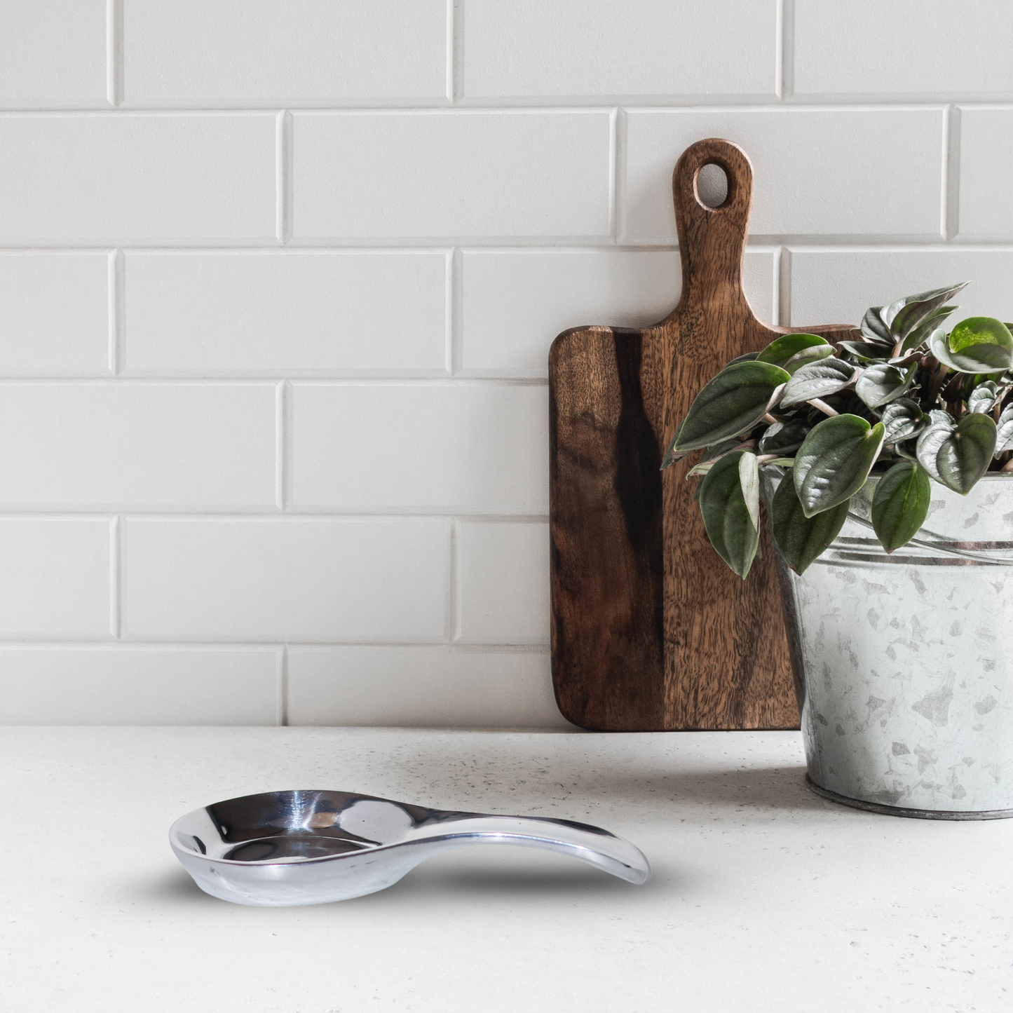 Pewter Spoon Rest, Silver-like Spatula Ladle Holder