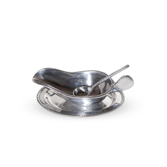 3 Pcs Serving Set – Bowl, Plate & Spoon, Silver like Set