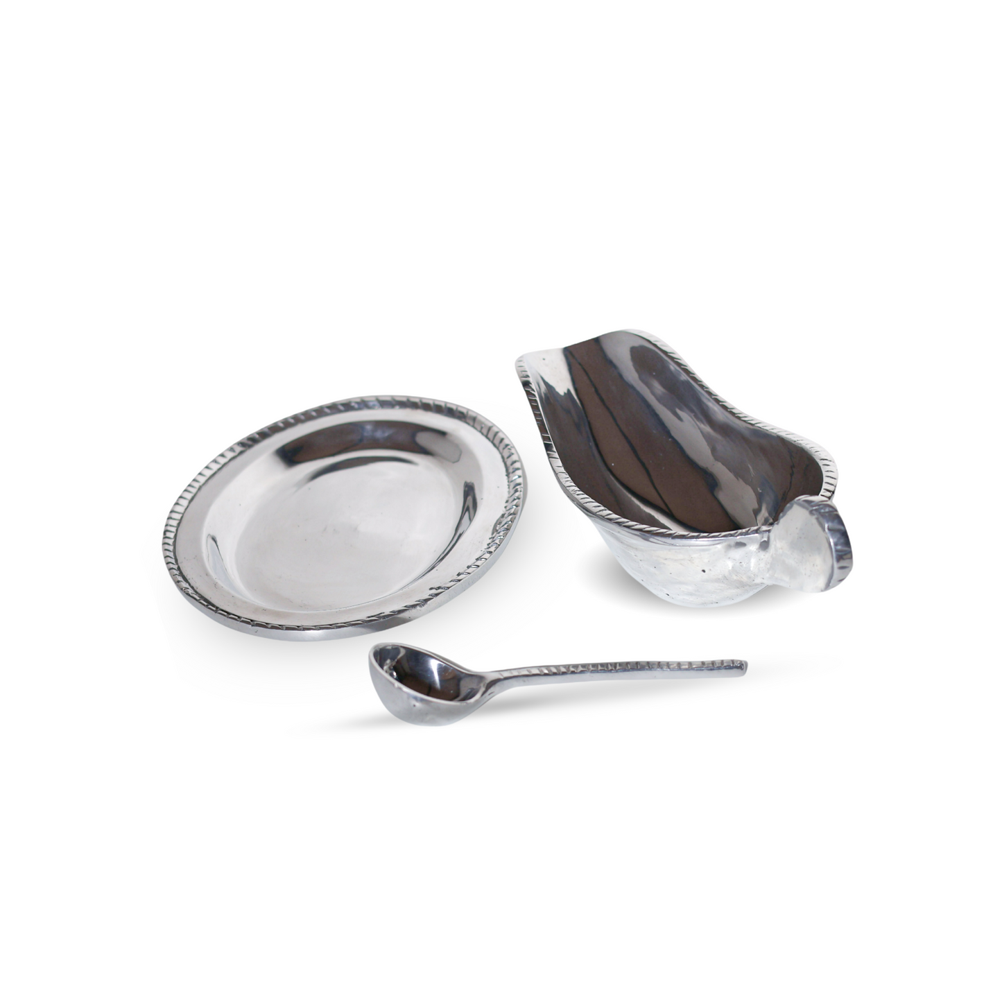 3 Pcs Serving Set – Bowl, Plate & Spoon, Silver like Set